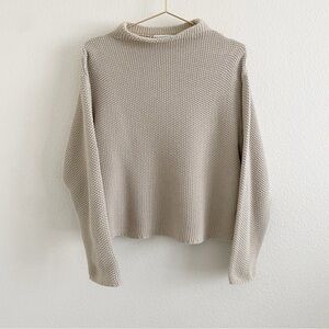 Bryn Walker 100% Cotton Funnel Neck Grey Cream Knit Sweater Small